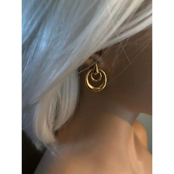 Crown Trifari Door Knocker Earrings Gold Tone Pierced Double Drops Vintage - Picture 1 of 6